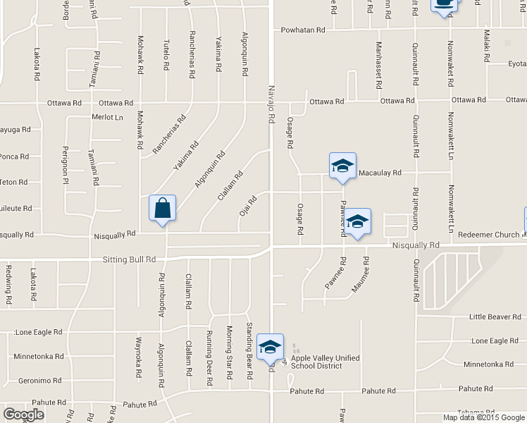 map of restaurants, bars, coffee shops, grocery stores, and more near 12996 Navajo Rd in Apple Valley