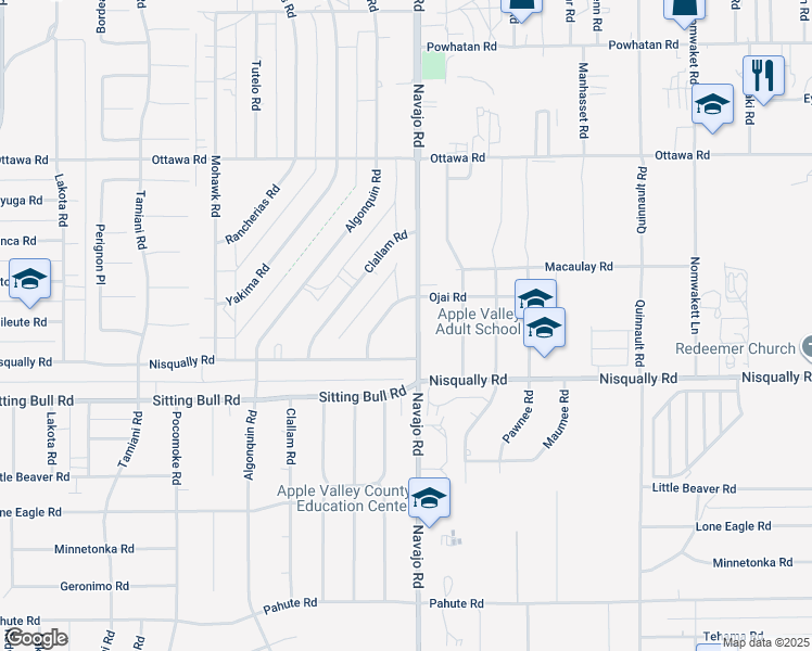 map of restaurants, bars, coffee shops, grocery stores, and more near 12996 Navajo Road in Apple Valley