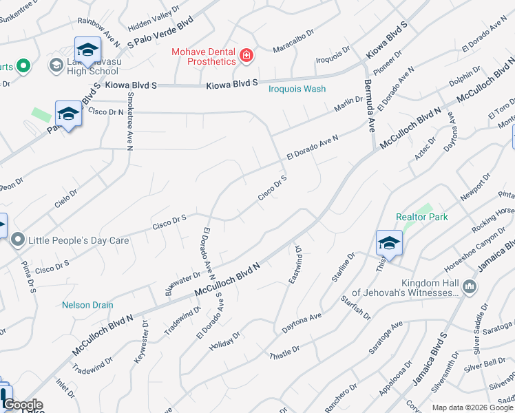 map of restaurants, bars, coffee shops, grocery stores, and more near 2888 Wanderlust Lane in Lake Havasu City