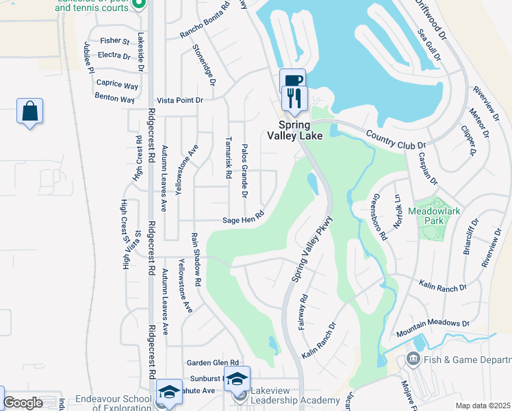 map of restaurants, bars, coffee shops, grocery stores, and more near 13020 Candleberry Lane in Victorville