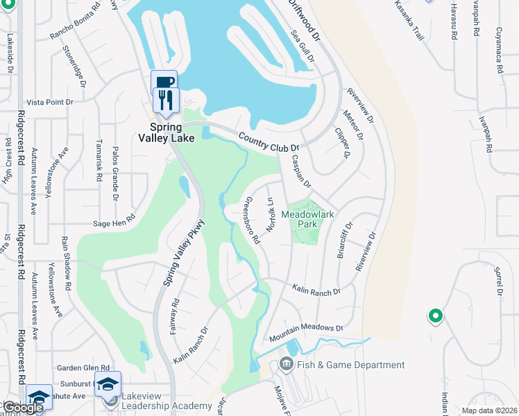 map of restaurants, bars, coffee shops, grocery stores, and more near 18375 Winston Court in Victorville