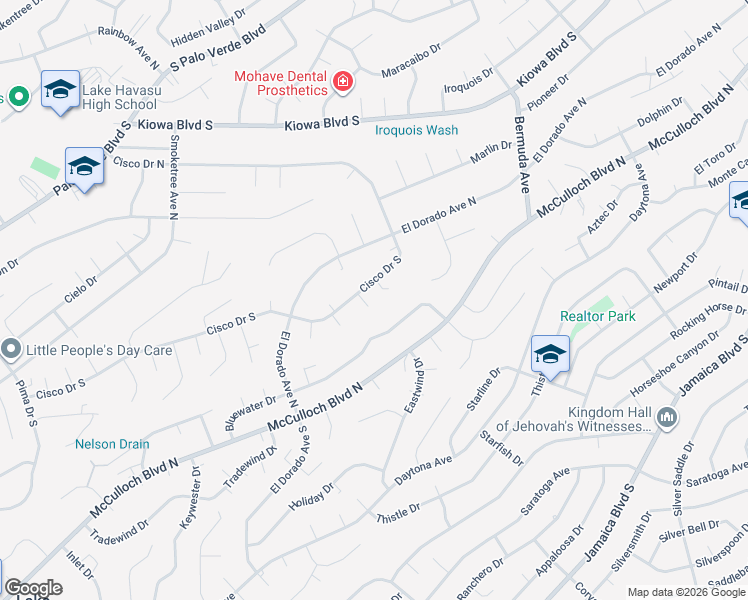 map of restaurants, bars, coffee shops, grocery stores, and more near 2888 Wanderlust Lane in Lake Havasu City
