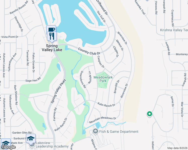 map of restaurants, bars, coffee shops, grocery stores, and more near 13030 Rolling Ridge Drive in Victorville