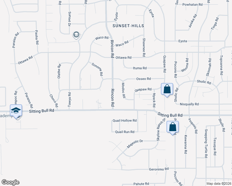 map of restaurants, bars, coffee shops, grocery stores, and more near 20221 Modoc Road in Apple Valley