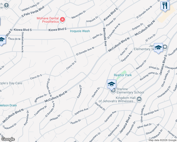 map of restaurants, bars, coffee shops, grocery stores, and more near 14 Southwester Ln in Lake Havasu City