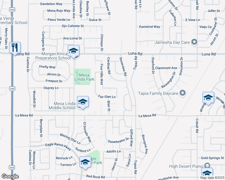 map of restaurants, bars, coffee shops, grocery stores, and more near 13071 Beachview Court in Victorville