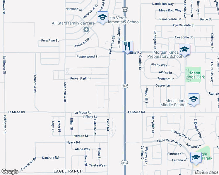 map of restaurants, bars, coffee shops, grocery stores, and more near 11999 Firbrook Street in Victorville