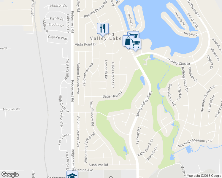 map of restaurants, bars, coffee shops, grocery stores, and more near 13030 Palos Grande Drive in Spring Valley Lake