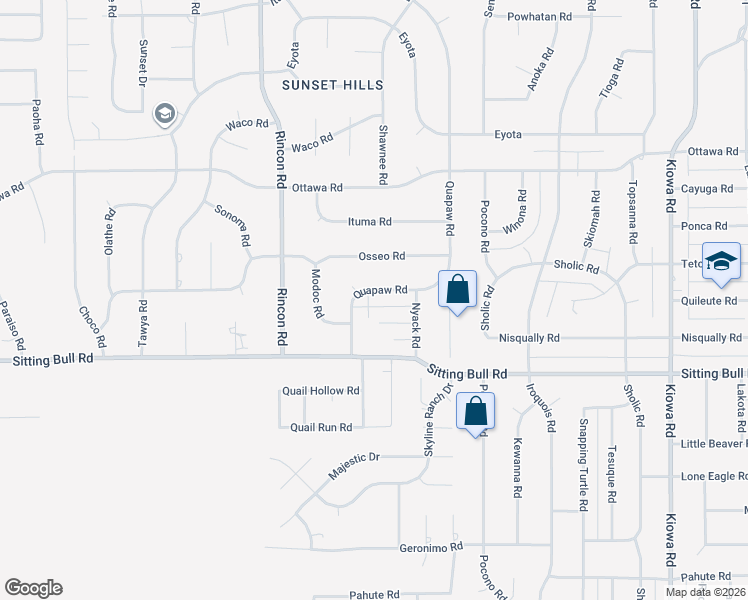 map of restaurants, bars, coffee shops, grocery stores, and more near 13027 Quapaw Road in Apple Valley