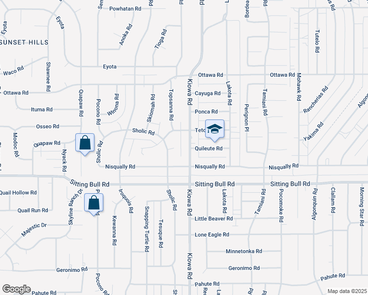 map of restaurants, bars, coffee shops, grocery stores, and more near 13018 Kiowa Road in Apple Valley