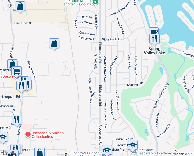 map of restaurants, bars, coffee shops, grocery stores, and more near 13055 High Vista Street in Victorville