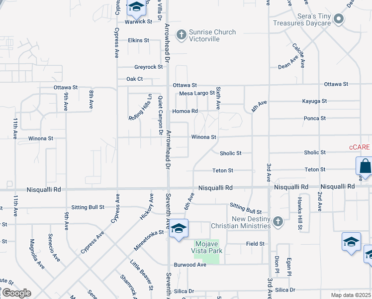 map of restaurants, bars, coffee shops, grocery stores, and more near 16175 Holly Ridge Court in Victorville