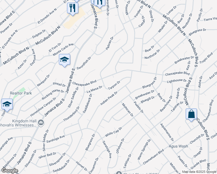 map of restaurants, bars, coffee shops, grocery stores, and more near 3490 Tarpon Drive in Lake Havasu City