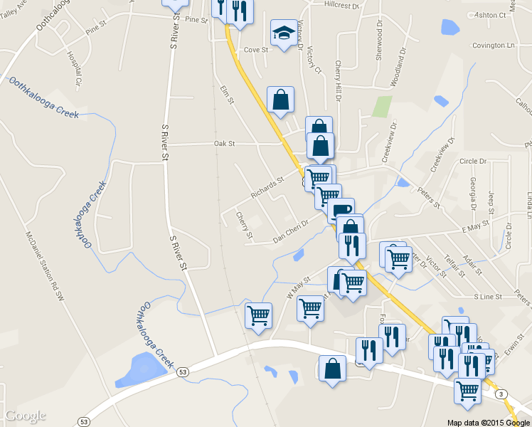map of restaurants, bars, coffee shops, grocery stores, and more near 109 South Louise Avenue in Calhoun