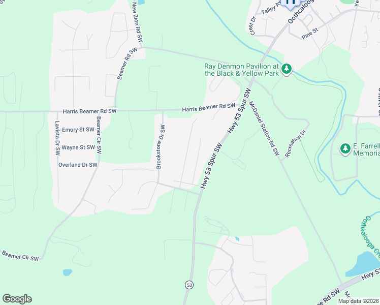 map of restaurants, bars, coffee shops, grocery stores, and more near 133 Regency Row Southwest in Calhoun