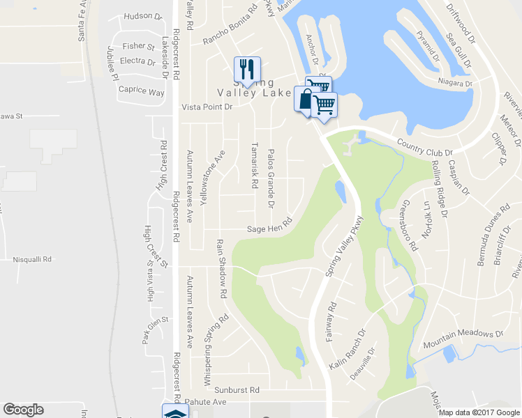 map of restaurants, bars, coffee shops, grocery stores, and more near 13030 Palos Grande Drive in Spring Valley Lake