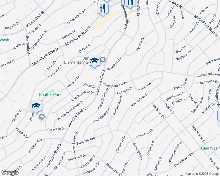 map of restaurants, bars, coffee shops, grocery stores, and more near 3432 Silver Saddle Drive in Lake Havasu City