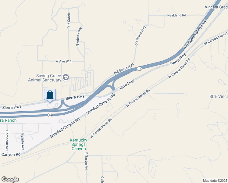 map of restaurants, bars, coffee shops, grocery stores, and more near 2 Soledad Canyon Road in Acton