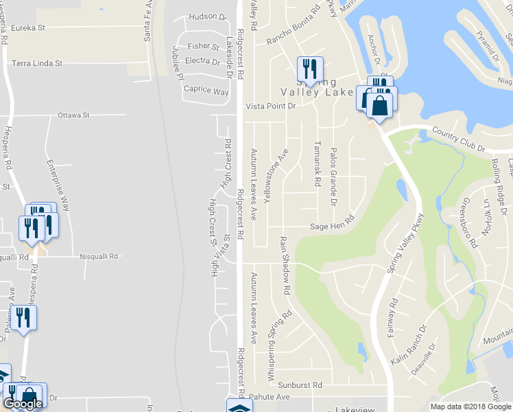 map of restaurants, bars, coffee shops, grocery stores, and more near 13035 Autumn Leaves Avenue in Victorville