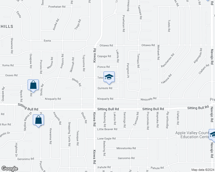 map of restaurants, bars, coffee shops, grocery stores, and more near 20988 Quileute Road in Apple Valley