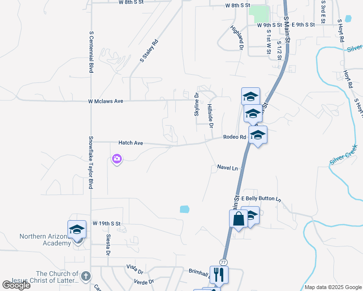 map of restaurants, bars, coffee shops, grocery stores, and more near Rodeo Road in Snowflake