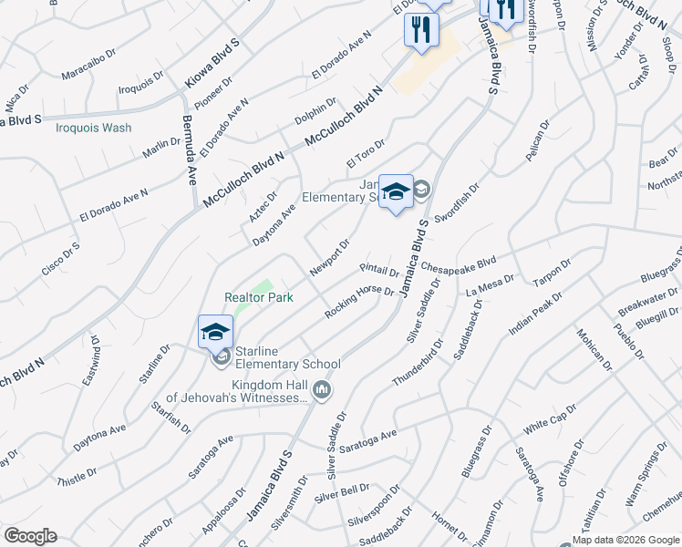 map of restaurants, bars, coffee shops, grocery stores, and more near 3269 Pintail Dr in Lake Havasu City