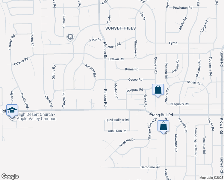 map of restaurants, bars, coffee shops, grocery stores, and more near 20221 Modoc Road in Apple Valley
