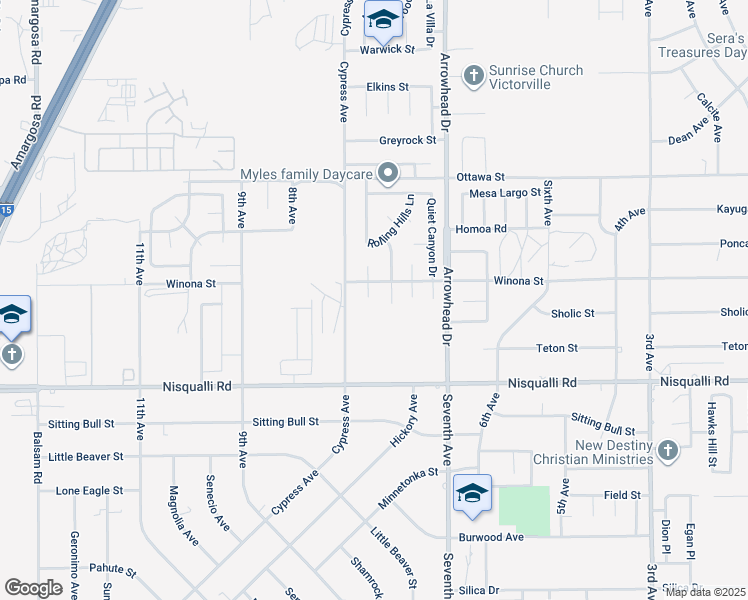 map of restaurants, bars, coffee shops, grocery stores, and more near 13063 Canyon Oak Court in Victorville