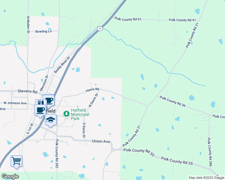 map of restaurants, bars, coffee shops, grocery stores, and more near 185 Polk Road 283 in Hatfield