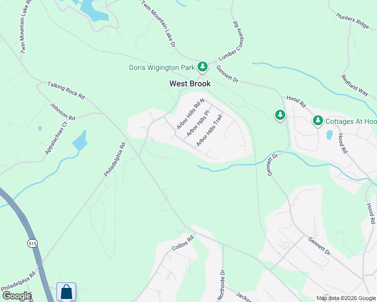 map of restaurants, bars, coffee shops, grocery stores, and more near 120 Arbor Hills Road South in Talking Rock