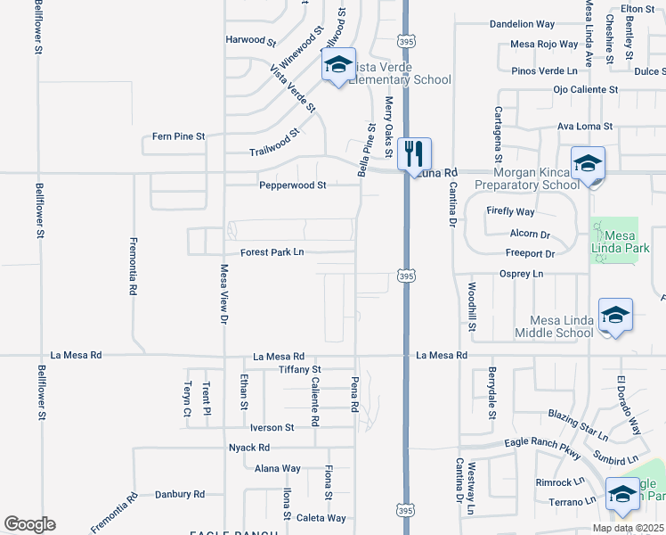map of restaurants, bars, coffee shops, grocery stores, and more near 11923 Forest Park Lane in Victorville