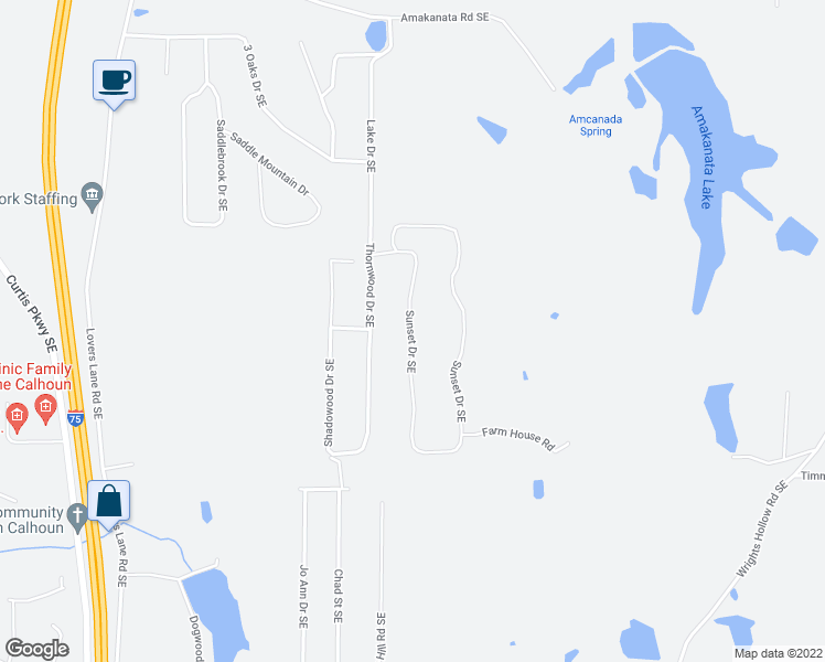 map of restaurants, bars, coffee shops, grocery stores, and more near 398 Double Tree Drive Southeast in Calhoun