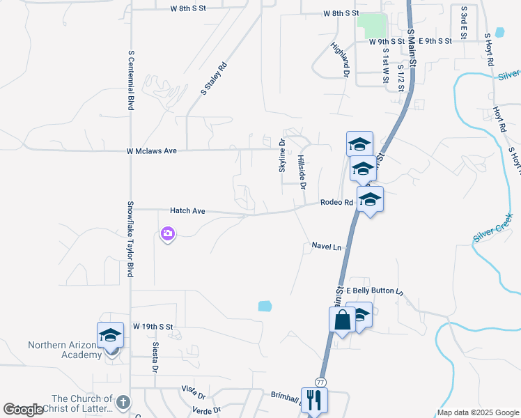 map of restaurants, bars, coffee shops, grocery stores, and more near Rodeo Road in Snowflake
