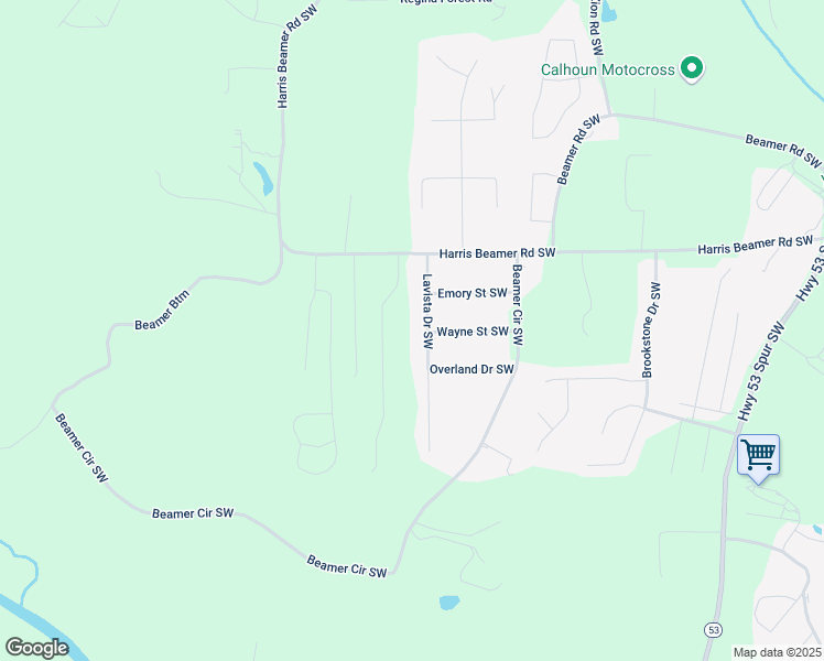 map of restaurants, bars, coffee shops, grocery stores, and more near 185 Lavista Drive Southwest in Calhoun