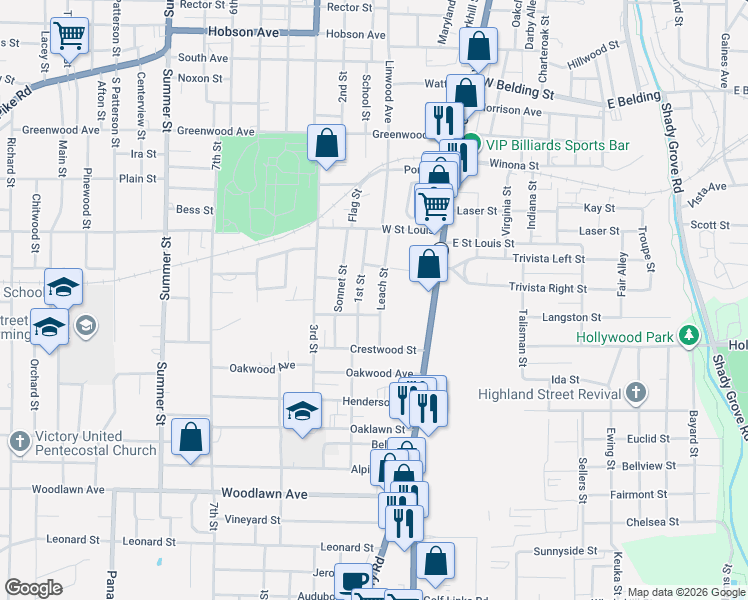 map of restaurants, bars, coffee shops, grocery stores, and more near 232 Leach Street in Hot Springs