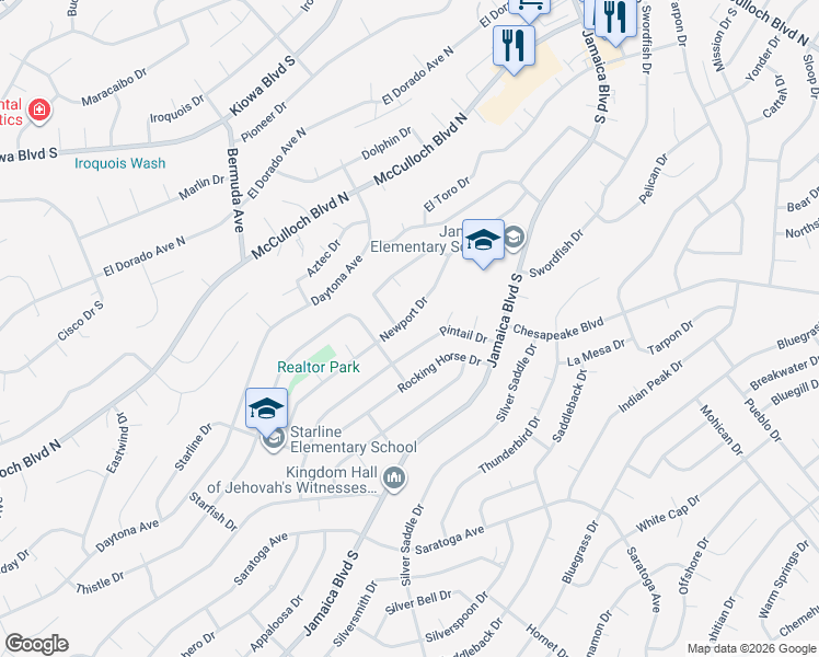 map of restaurants, bars, coffee shops, grocery stores, and more near 3269 Pintail Drive in Lake Havasu City