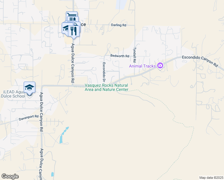 map of restaurants, bars, coffee shops, grocery stores, and more near 10700 Escondido Canyon Road in Agua Dulce