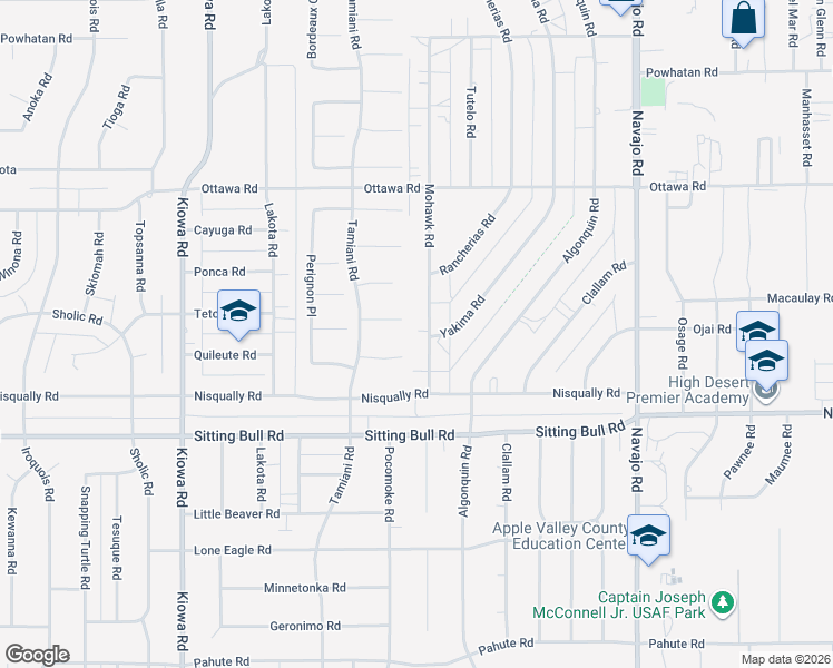 map of restaurants, bars, coffee shops, grocery stores, and more near 12999 Mohawk Road in Apple Valley