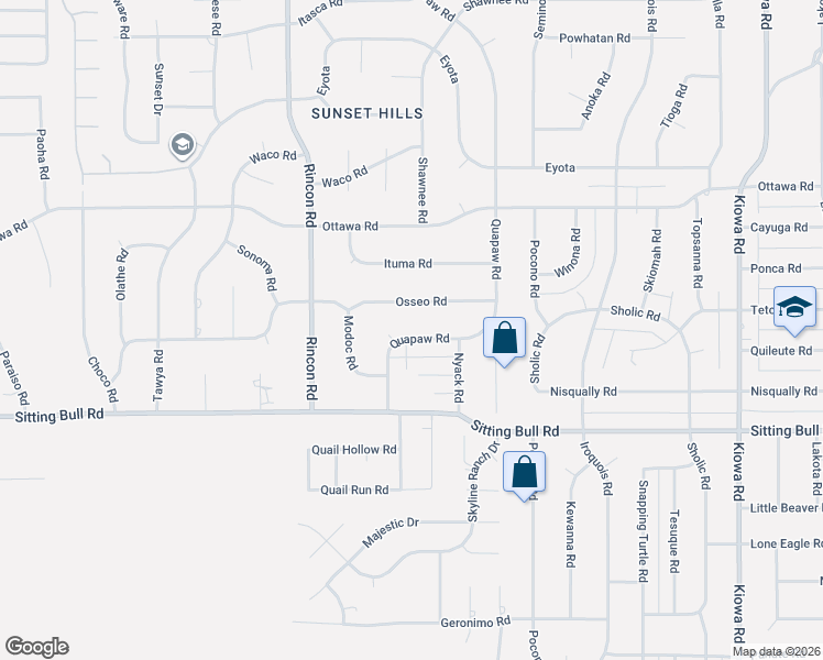 map of restaurants, bars, coffee shops, grocery stores, and more near 13027 Quapaw Road in Apple Valley