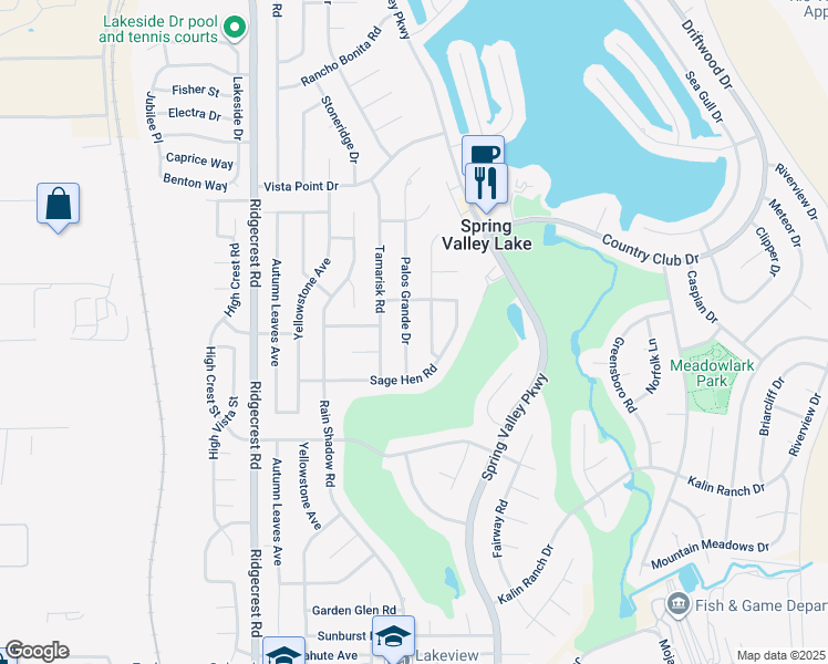 map of restaurants, bars, coffee shops, grocery stores, and more near 13075 Palos Grande Drive in Victorville