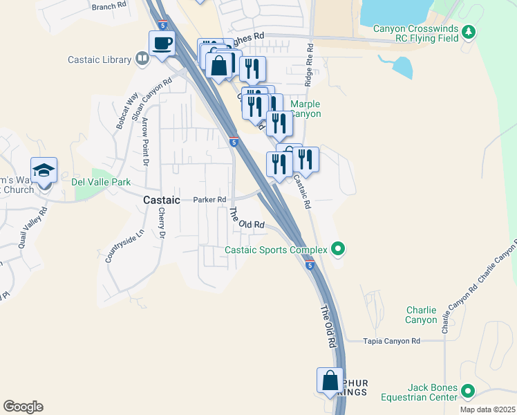 map of restaurants, bars, coffee shops, grocery stores, and more near 31294 The Old Road in Castaic