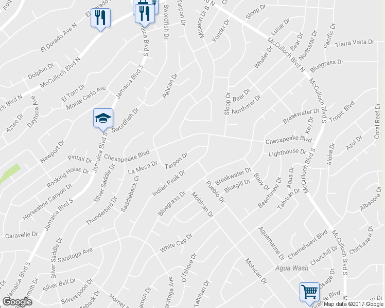 map of restaurants, bars, coffee shops, grocery stores, and more near 3439 North Tarpon Drive in Lake Havasu City