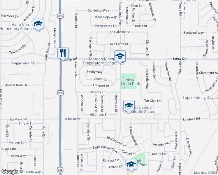 map of restaurants, bars, coffee shops, grocery stores, and more near 12429 Freeport Drive in Victorville
