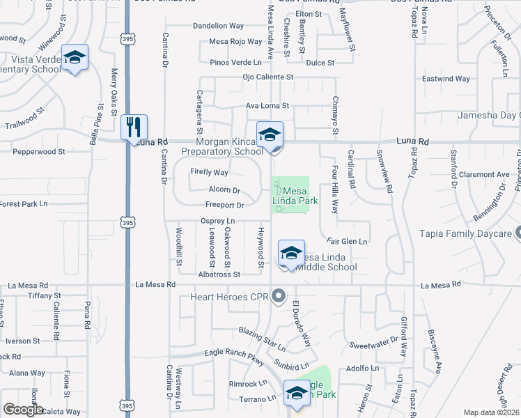 map of restaurants, bars, coffee shops, grocery stores, and more near 12461 Freeport Drive in Victorville