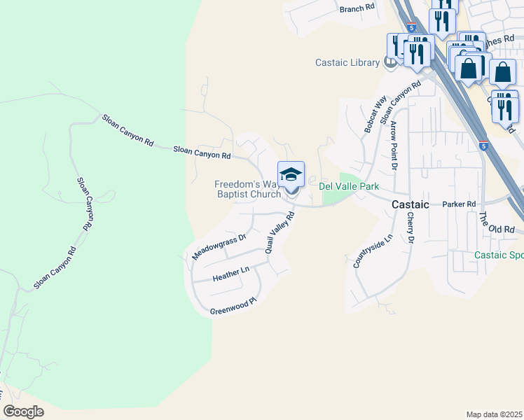 map of restaurants, bars, coffee shops, grocery stores, and more near 28456 Sloan Canyon Road in Castaic