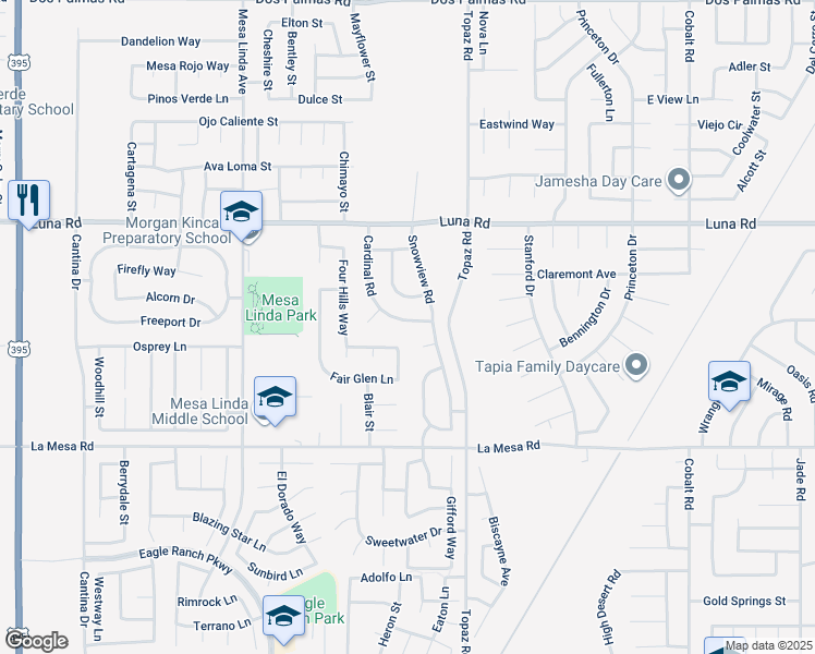 map of restaurants, bars, coffee shops, grocery stores, and more near 12795 Cardinal Road in Victorville