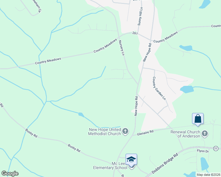 map of restaurants, bars, coffee shops, grocery stores, and more near 401 New Hope Road in Anderson