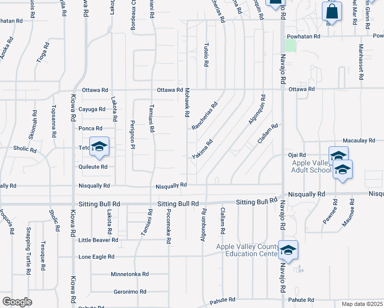 map of restaurants, bars, coffee shops, grocery stores, and more near 13089 Mohawk Road in Apple Valley