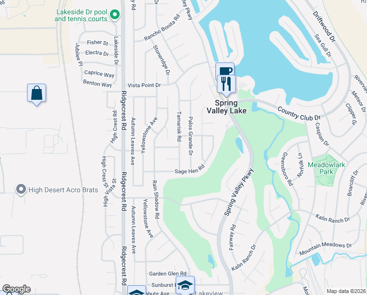 map of restaurants, bars, coffee shops, grocery stores, and more near 17965 High Ridge Lane in Victorville