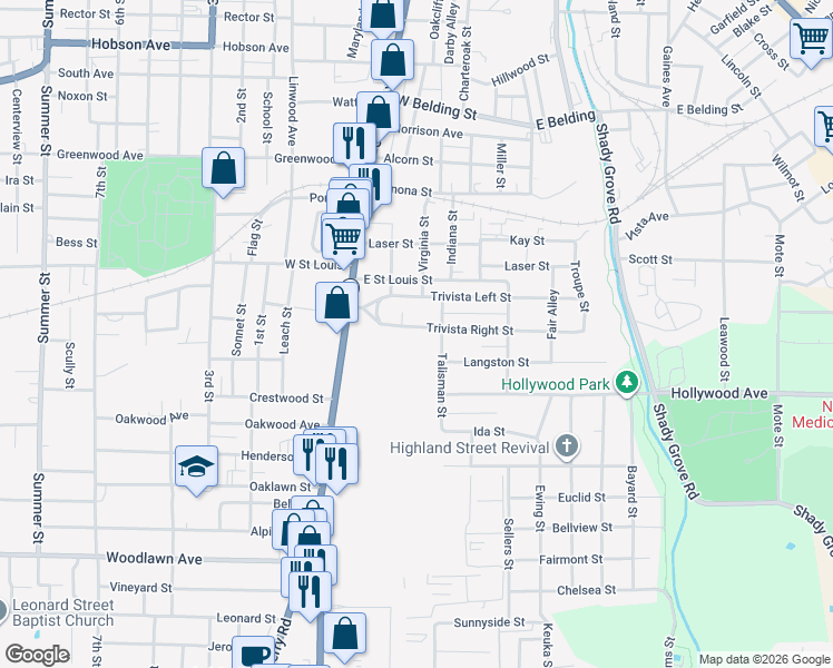 map of restaurants, bars, coffee shops, grocery stores, and more near 125 Trivista Right Street in Hot Springs